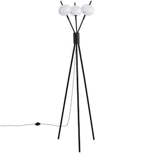 64.96 in. Black Modern 3-Light Dimmable Tripod Floor Lamp Plug-in for Living Room with Clear Globe Acrylic Shad