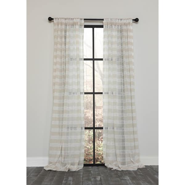 Manor Luxe Off White/ Natural Striped Rod Pocket Sheer Curtain - 54 in. W x 108 in. L