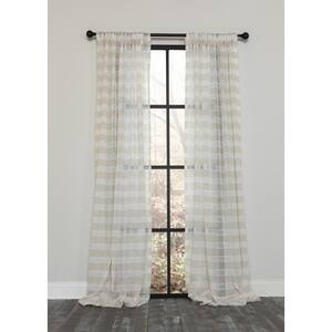 Off White/ Natural Striped Rod Pocket Sheer Curtain - 54 in. W x 120 in. L