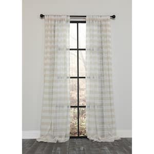 Danielle Off White and Natural 54 in. x 63 in. Rod Pocket Semi Sheer Single Panel Curtain