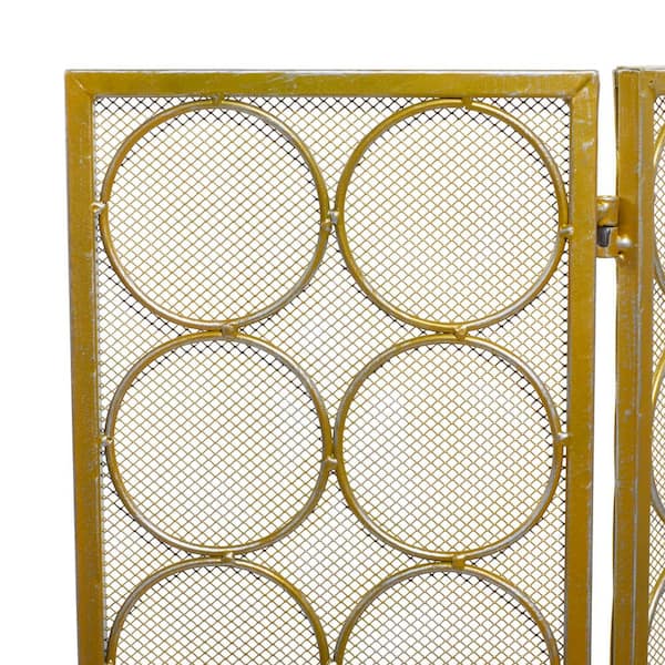 Litton Lane Brass Metal Geometric Foldable Mesh Netting 3 Panel