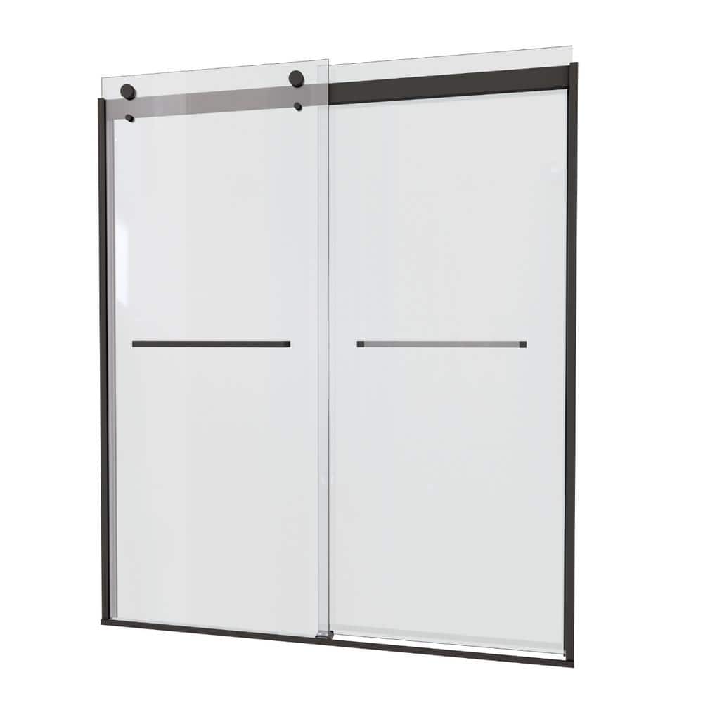 60 in. W x 74 in. H Semi Frameless Double Sliding Shower Door in Matt Black