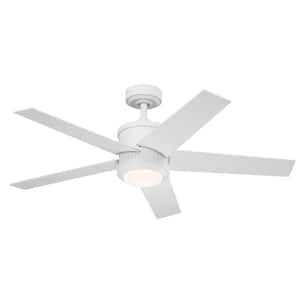 Brahm 48 in. Indoor Matte White Downrod Mount Ceiling Fan with Integrated LED with Remote Control Included