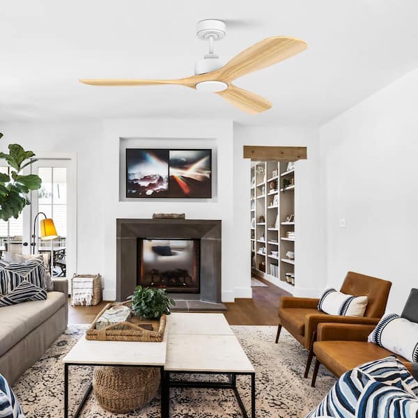 52 in. Modern Outdoor Indoor White Ceiling Fans with LED Lights Remote Voice Control Via WIFI Alexa App Quiet DC Motor