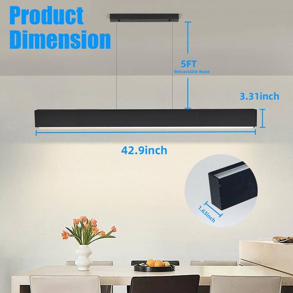 Wooden Linear Pendant Light, 3000K Warm Light Pool Table Island Lights For Kitchen, LED Ceiling Pendant Lamp For Dining Room Billiard Room, Adjustable Height,Natural Wood Colour (60cm