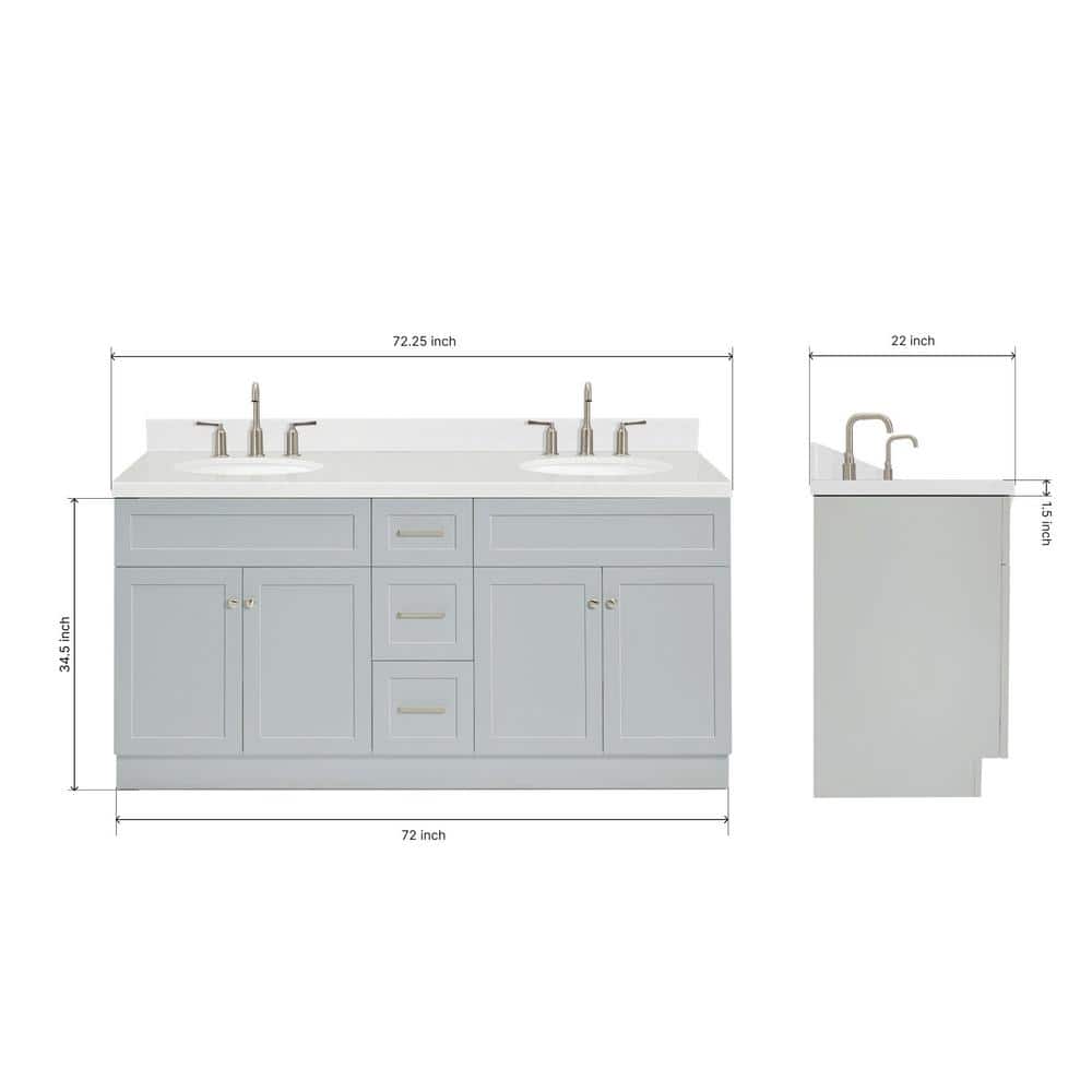 Gray Double Basin Freestanding Vanity with Quartz Top