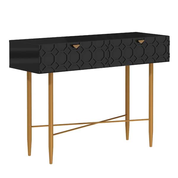 Boyel Living 41.7 in. Black Modern Wood Rectangular End Table with Metal Stand