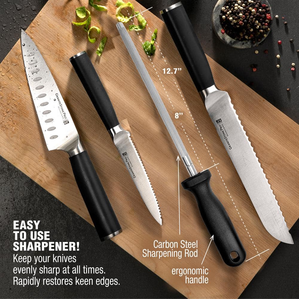 GraniteStone Pro 15-Piece Stainless Steel Knife Set with Wooden Block