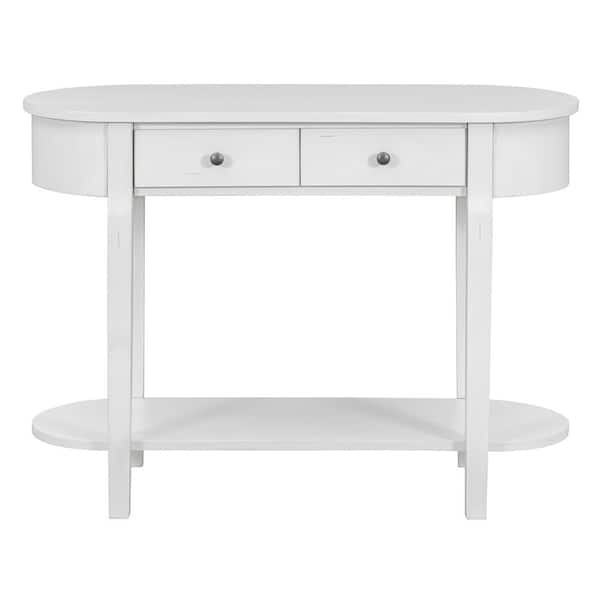 Elegant Retro 40 in. Antique White Specialty Wood Console Table with Curved Design & 2 Drawers