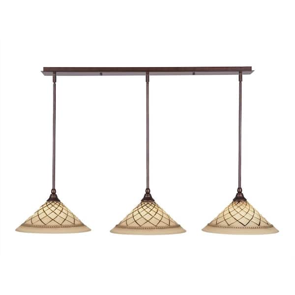 Unbranded Livingston 100-Watt 3 Light Bronze, Linear Pendant Light with 12 in. Chocolate Icing Glass Shades No Bulbs Included