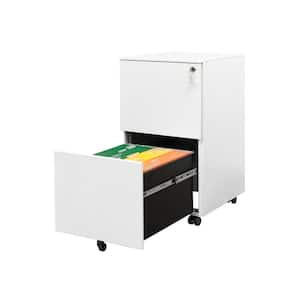 15.35 in. W x 17.72 in. D x 27.28 in. H Rolling White Steel Linen Cabinet with Lockable 2-Drawer File Cabinet