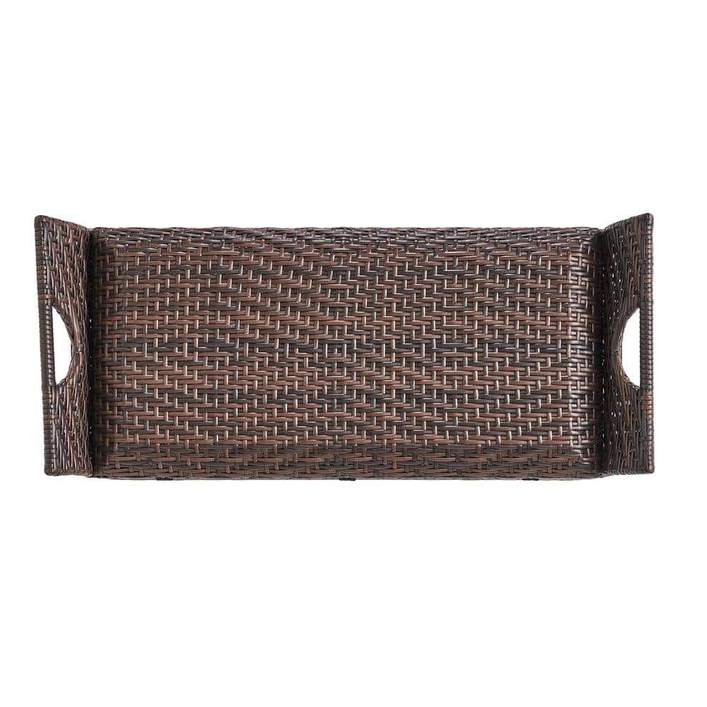 Contemporary Brown Wicker Outdoor Storage Bench/Ottoman