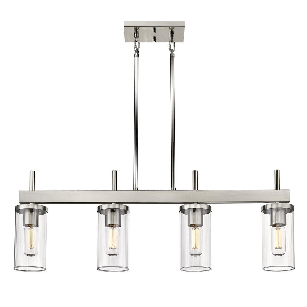Winslett 35" Silver Pewter Linear Pendant with Ribbed Clear Glass