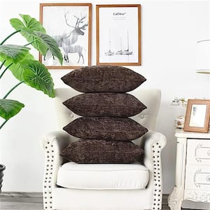 Coffee Outdoor Throw Pillow Pack of 4 Cozy Covers Cases for Couch Sofa Home Decoration Solid Dyed Soft Chenille