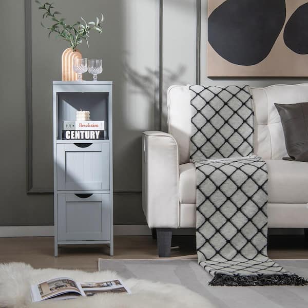 Costway Bathroom Floor Cabinet Side Storage Cabinet with 3 Drawers and 1 Cupboard Grey, Gray
