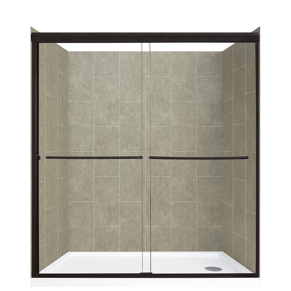 Cove Sliding 60 in. L x 32 in. W x 78 in. H Right Drain Alcove Shower Stall Kit in Shale and Matte Black Hardware price history on PriceWatchPro