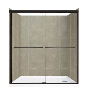Cove Sliding 60 in. L x 32 in. W x 78 in. H Right Drain Alcove Shower Stall Kit in Shale and Matte Black Hardware
