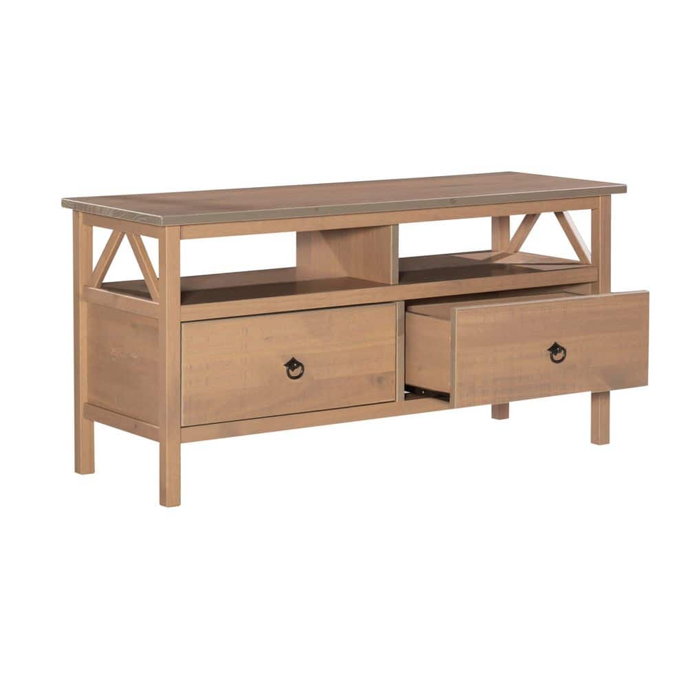 Rustic Gray 48'' Media Stand with Open Shelf and Storage Drawers