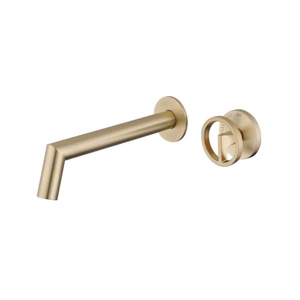 Single Handle Double Hole Wall Mounted Brass Bathroom Faucet in Brushed Gold