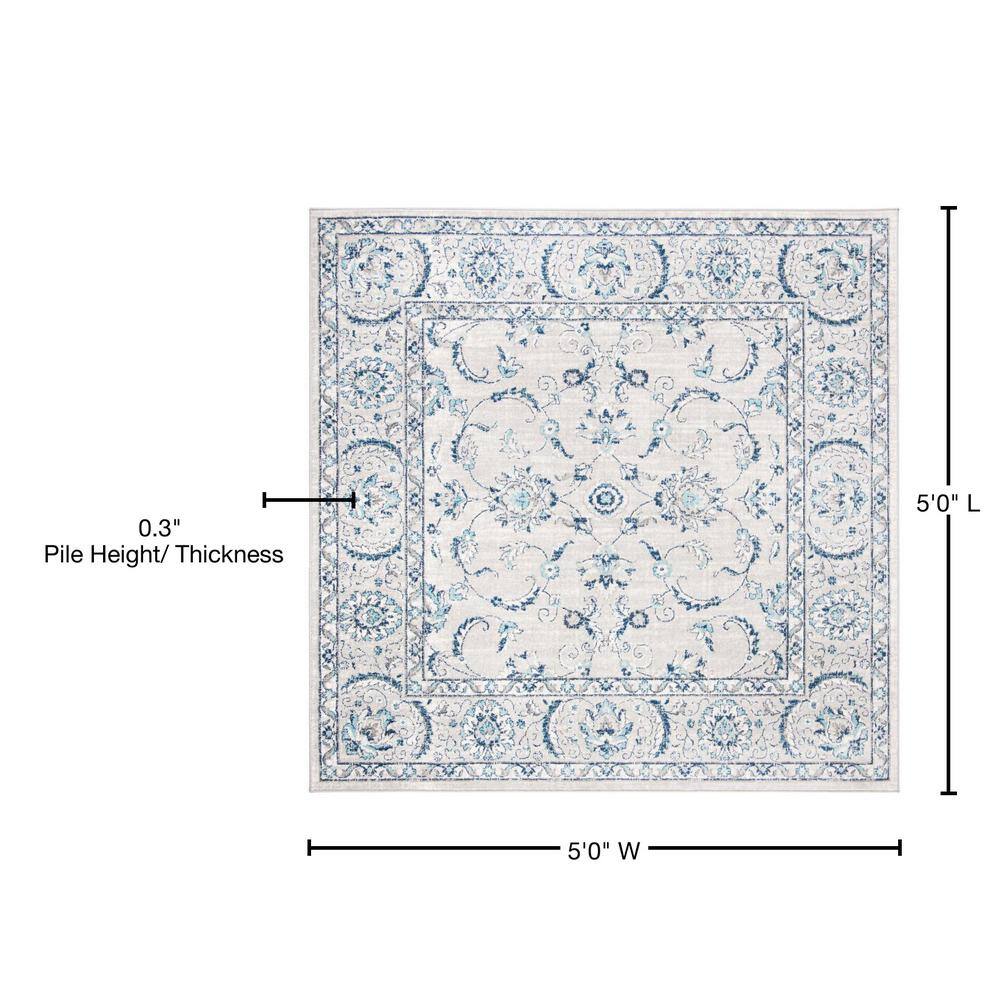 Majestic Heirloom-Inspired 5' x 5' Square Synthetic Gray Rug