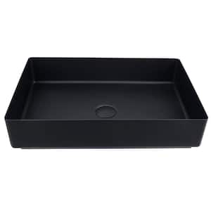 Matte Black Stainless Steel Rectangular Bathroom Vessel Sink with High Arc Faucet