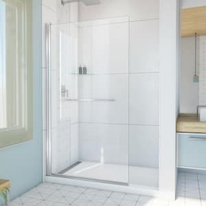 Aqua-Q Swing 39-1/2 in. W x 72 in. H Pivot Frameless Shower Door in Chrome with Clear Glass