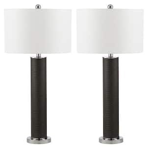 Ollie 31.5 in. Grey Faux Snakeskin Table Lamp with Off-White Shade (Set of 2)