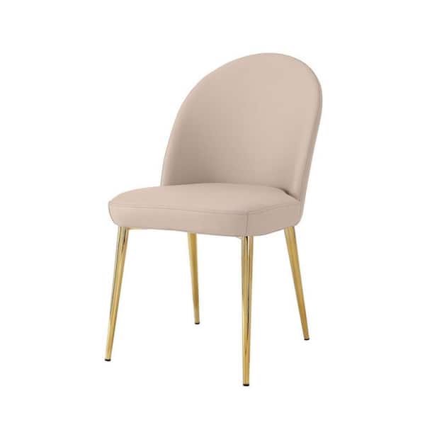 Benjara Sand Beige and Gold Faux Leather Curved Back Dining Chair (Set of 2)
