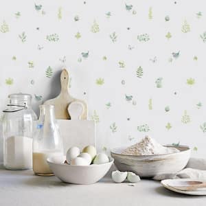 Meadow Spot White/Green Matte Finish Vinyl on Non-Woven Non-Pasted Wallpaper Roll