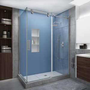 Langham XL 44-48 in. x 30 in. x 80 in. Sliding Frameless Shower Enclosure StarCast Clear Glass in Polished Chrome Left