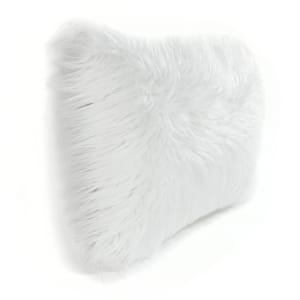 Mongolian Luca Faux Fur White 20 in. x 20 in. Throw Pillow Cover
