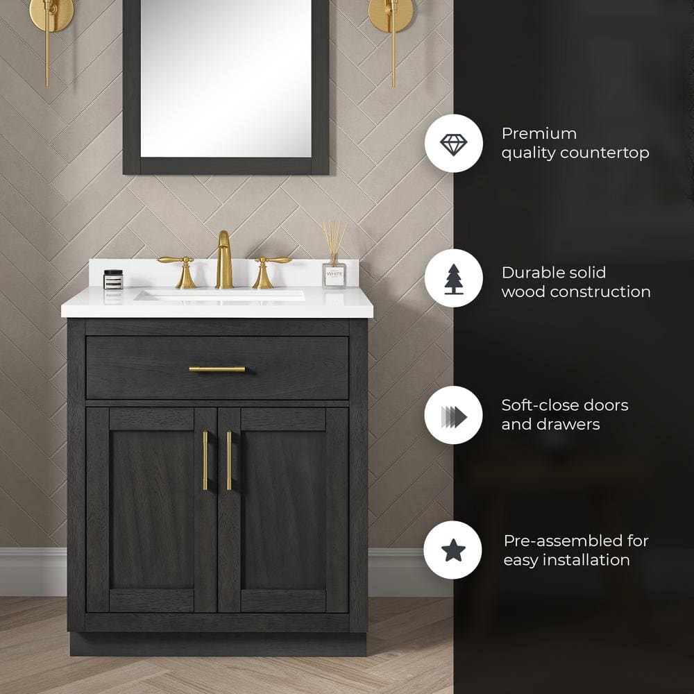 Bailey 30" Matte Black Single Sink Vanity with White Quartz Top