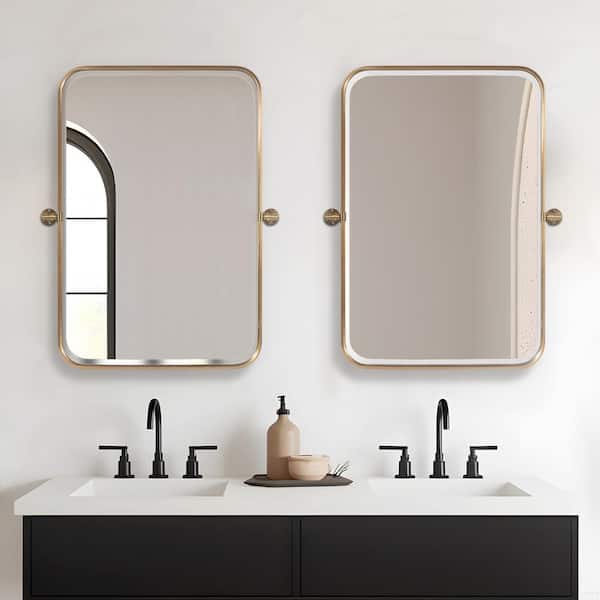 Dovelina 24 in. W x 36 in. H Rectangular Framed Wall Bathroom Vanity Mirror in Gold 2-Pieces