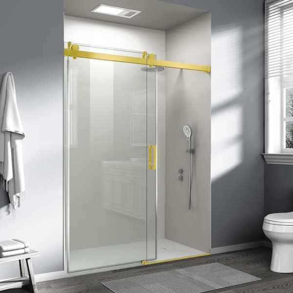 56 in. - 60 in. W x 76 in. H Frameless Sliding Soft-Closing Shower Door, 6mm Tempered Glass, Gold GF-24D01-60GX