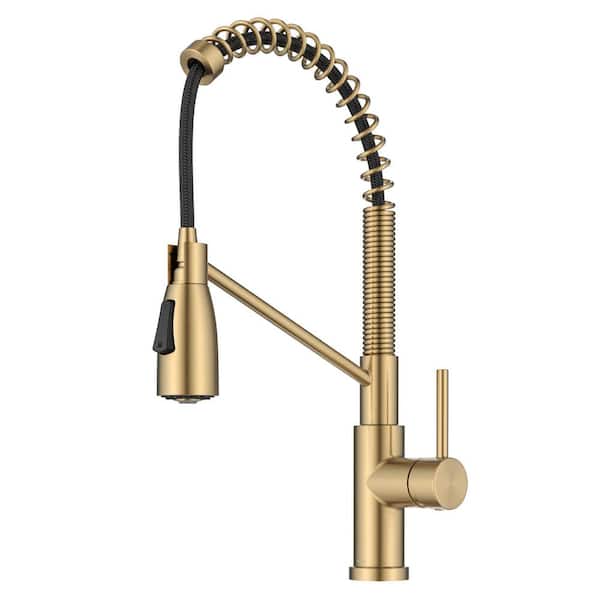 KRAUS Coda Commercial Style 2-Function Single Handle Pull Down Sprayer Kitchen Faucet in Spot-Free Brushed Brass