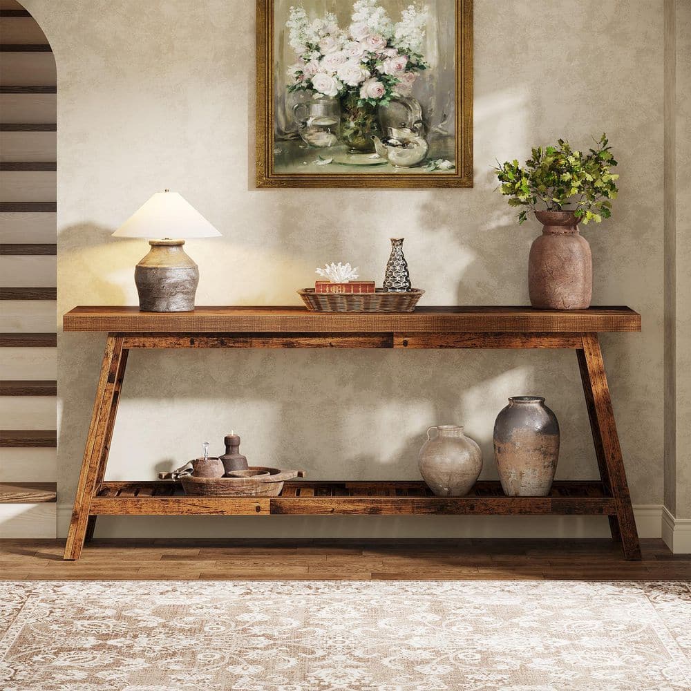 BYBLIGHT Turrella 70.9 in. Mixed Brown Rectangle Wood Console Table ...
