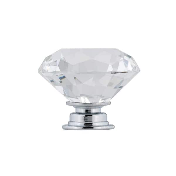 1-9/16 in. (40 mm) Clear, Chrome Contemporary Metal, Crystal and Glass Cabinet Knob 1-9/16 in. (40 mm) Clear, Chrome Contemporary Metal, Crystal and Glass Cabinet Knob