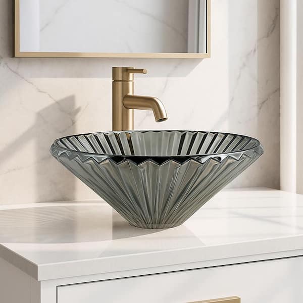 Scotch 22 in. Circular Bathroom Vessel Sink in Light Black Tempered Glass