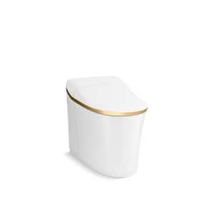 Eir 1-Piece Single Flush Elongated Smart Toilet with 0.8/1.0 Dual-Flush in White with Moderne Brushed Brass