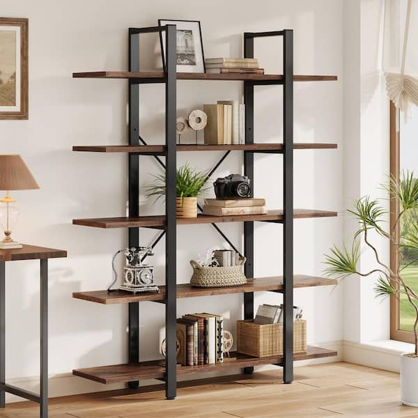 BYBLIGHT Eulas 72 in. Tall Deep Brown & Black Wood 5-Shelf