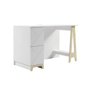 Atypik 47.25 in. W Rectangular White Melamine/Lacquer and Plywood 2-Drawer Writing Desk