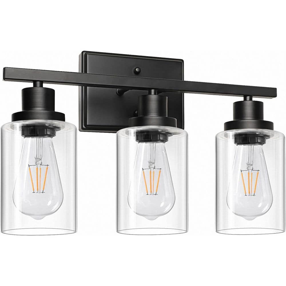 20 in. 3-Light Black and Gold Bathroom Vanity Light with Clear Glass Shades for Vanity Powder Room Dressing Room price history on PriceWatchPro