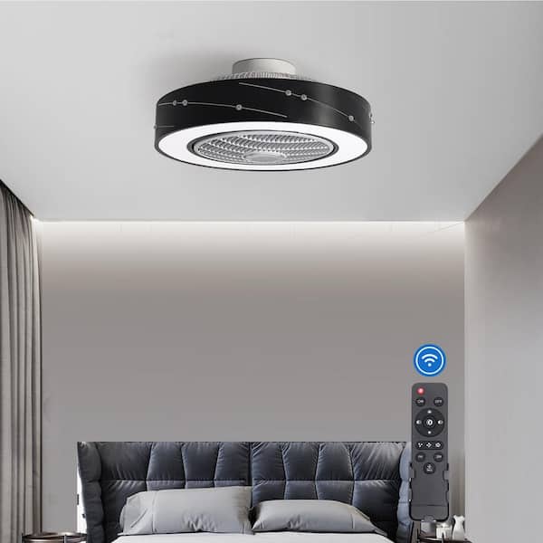 OUKANING 21.6 in. Black Modern Round Indoor Integrated LED 