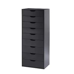 9-Drawer, Black Wood Storage Dresser Cabinet, 18.9 in. Large Storage and Closet Organizer, Vertical File Cabinet