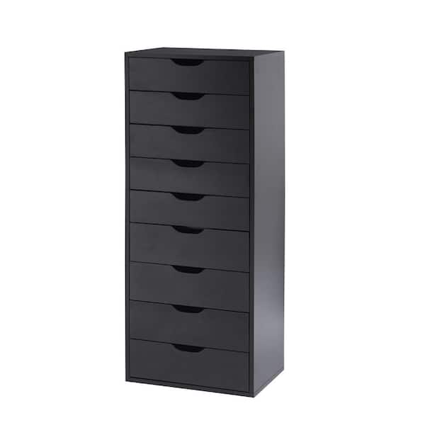 HOMESTOCK 9-Drawer, Black Wood Storage Dresser Cabinet, 18.9 in. Large Storage and Closet Organizer, Vertical File Cabinet