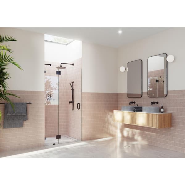 Glass Warehouse Halo 39.5 in. W x 78 in. H Glass Hinged Frameless Shower Door in Oil Rubbed Bronze with Clear Glass