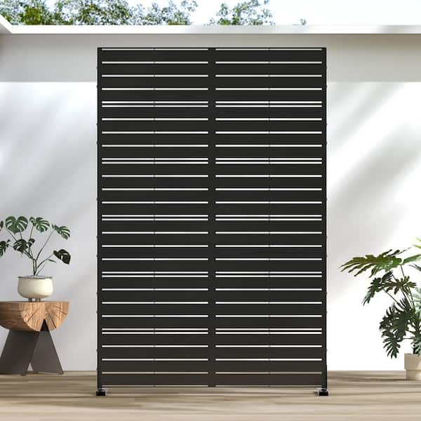 72 in. x 47 in. Outdoor Metal Privacy Screen Garden Fence in Louver Pattern in Black