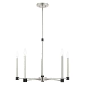 Karlstad 5 Light Brushed Nickel Chandelier with Black Accents