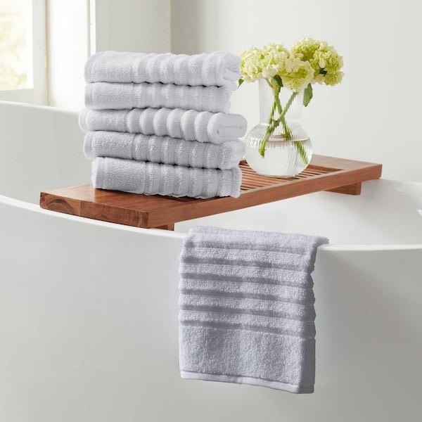 Soft Grey Premium Cotton Ribbed Textured 6-Pack Hand Towel Set