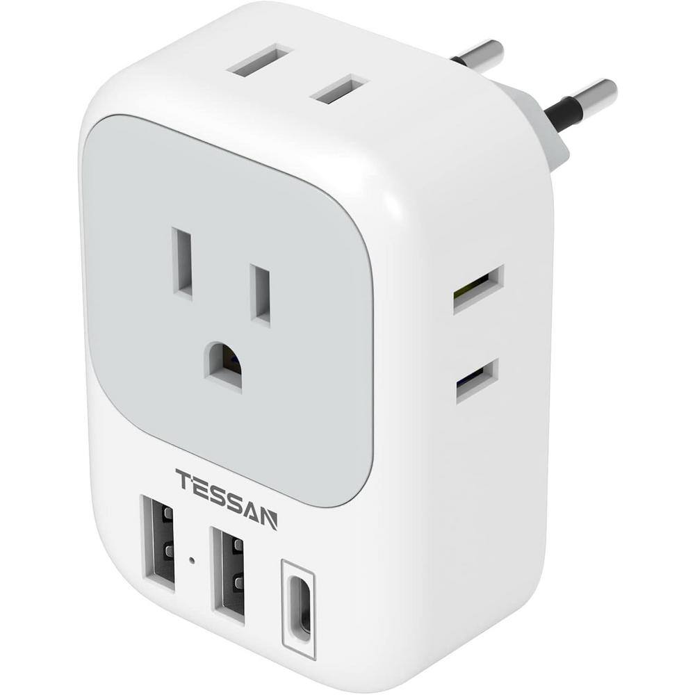 4-Outlet European Travel Plug Adapter with USB Port in White price history on PriceWatchPro